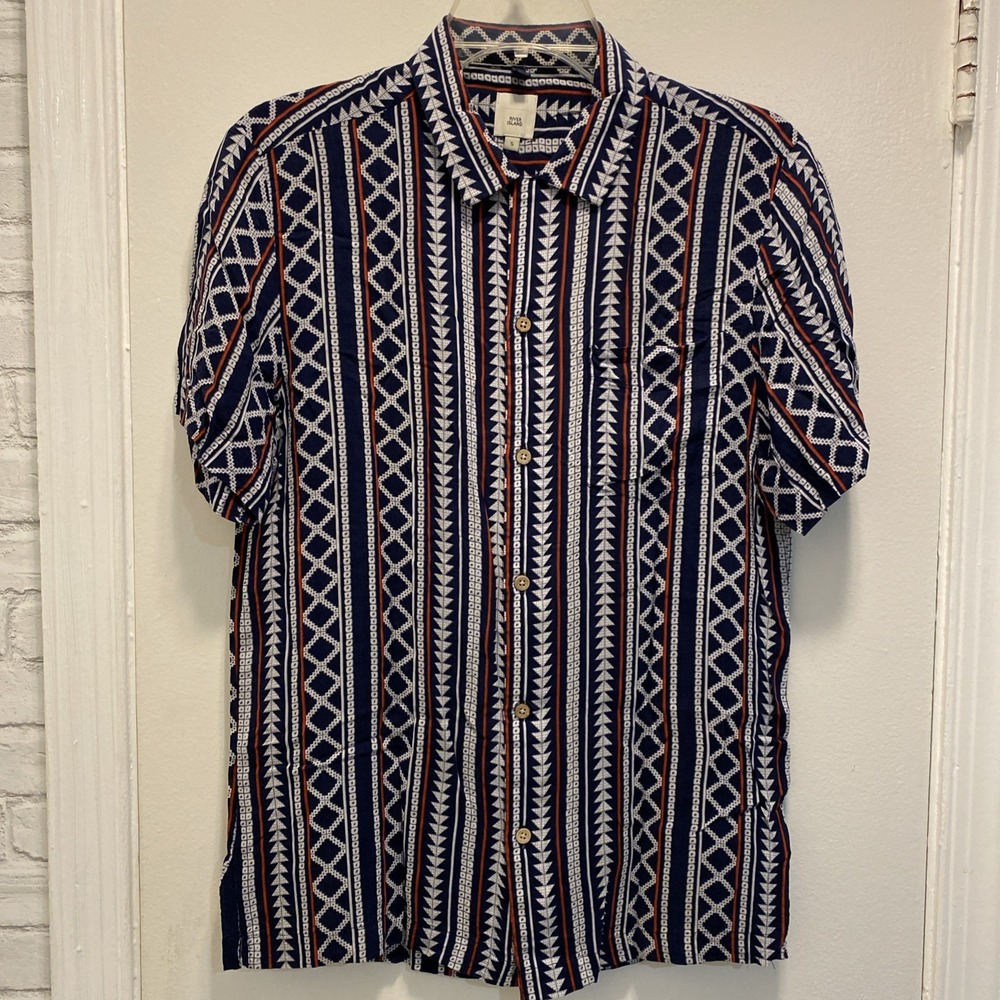 River Island Mens Cotton Short Sleeve Shirt, Size Small Multicolor Soft Light